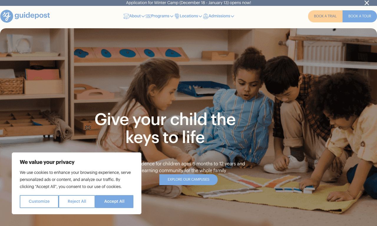 Screenshot of the Home Page of GUIDEPOST MONTESSORI INTERNATIONAL KINDERGARTEN (KENNEDY TOWN)